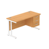 Rectangular Desk + 3 Drawer Fixed Pedestal, 1400 X 600 Norwegian Beech White Learning SPACE