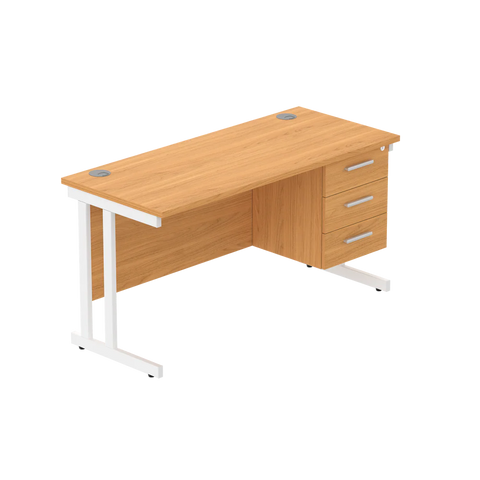 Rectangular Desk + 3 Drawer Fixed Pedestal, 1400 X 600 Norwegian Beech White Learning SPACE