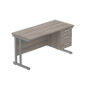 Rectangular Desk + 3 Drawer Fixed Pedestal, 1400 X 600 Alaskan Grey Oak Graphite Learning SPACE