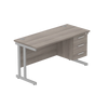 Rectangular Desk + 3 Drawer Fixed Pedestal, 1400 X 600 Alaskan Grey Oak Silver Learning SPACE