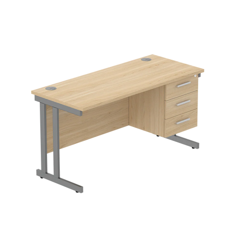 Rectangular Desk + 3 Drawer Fixed Pedestal, 1400 X 600 Canadian Oak Graphite Learning SPACE