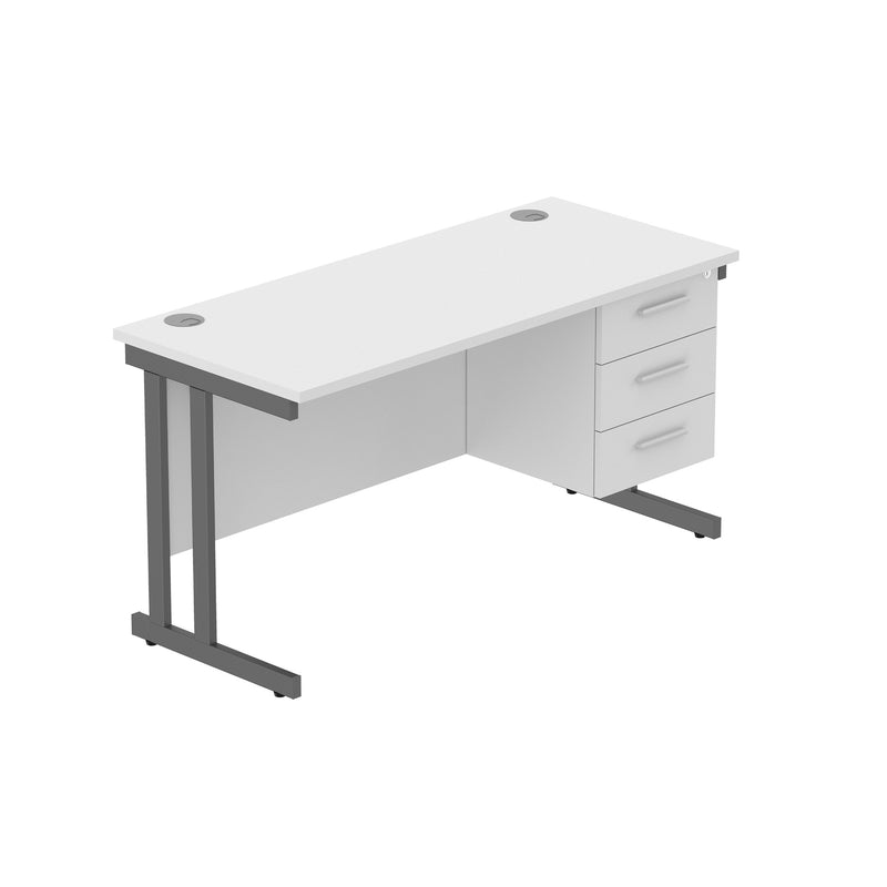 Rectangular Desk + 3 Drawer Fixed Pedestal, 1400 X 600 Arctic White Graphite Learning SPACE
