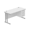 Rectangular Desk + 3 Drawer Fixed Pedestal, 1400 X 600 Arctic White Silver Learning SPACE
