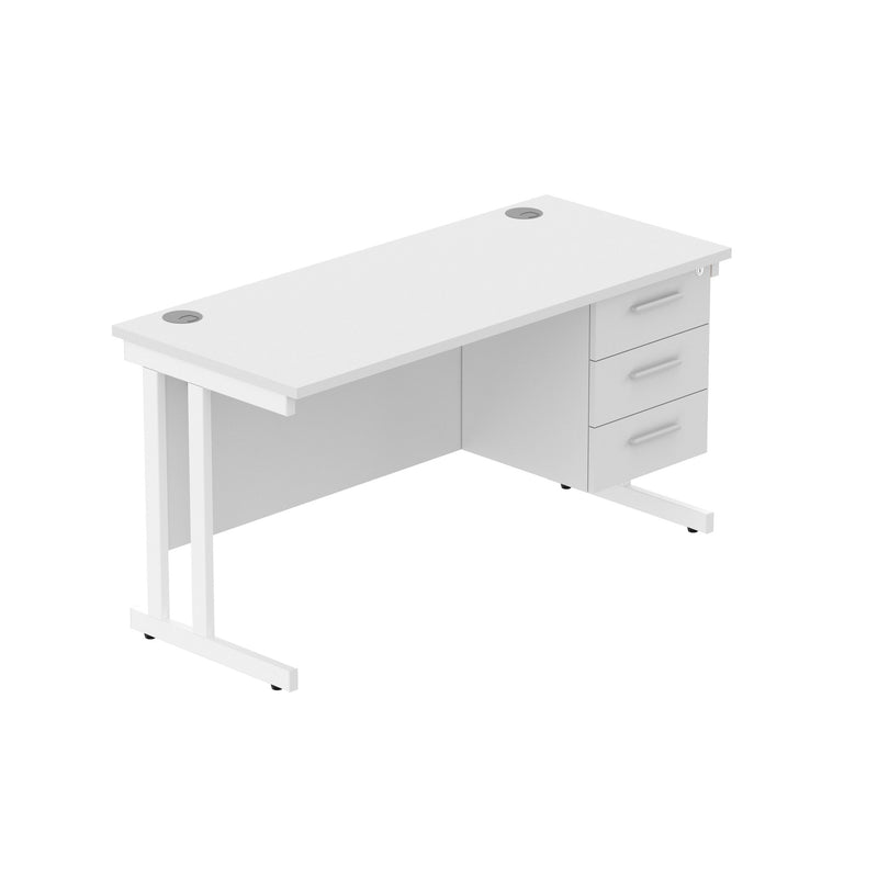 Rectangular Desk + 3 Drawer Fixed Pedestal, 1400 X 600 Arctic White White Learning SPACE