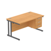 Rectangular Desk + 3 Drawer Fixed Pedestal, 1400 X 800 Norwegian Beech Graphite Learning SPACE