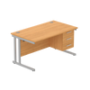 Rectangular Desk + 3 Drawer Fixed Pedestal, 1400 X 800 Norwegian Beech Silver Learning SPACE