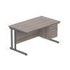 Rectangular Desk + 3 Drawer Fixed Pedestal, 1400 X 800 Alaskan Grey Oak Graphite Learning SPACE