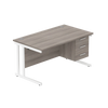 Rectangular Desk + 3 Drawer Fixed Pedestal, 1400 X 800 Alaskan Grey Oak White Learning SPACE