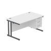 Rectangular Desk + 3 Drawer Fixed Pedestal, 1400 X 800 Arctic White Graphite Learning SPACE