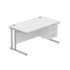 Rectangular Desk + 3 Drawer Fixed Pedestal, 1400 X 800 Arctic White Silver Learning SPACE