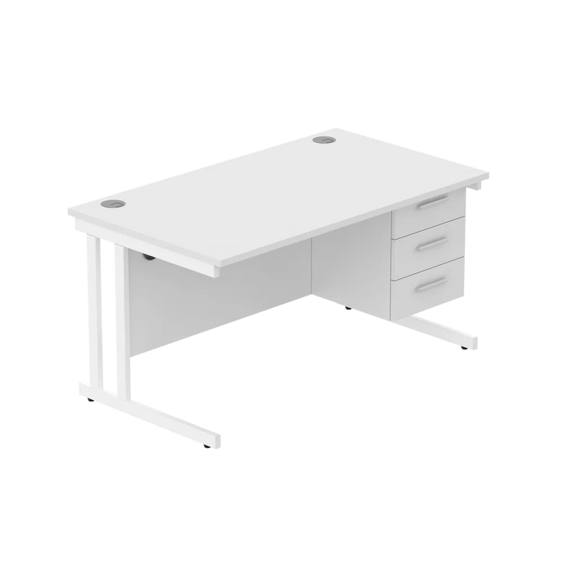 Rectangular Desk + 3 Drawer Fixed Pedestal, 1400 X 800 Arctic White White Learning SPACE