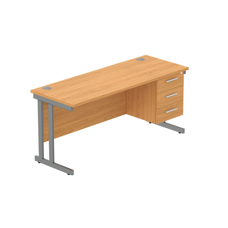 Rectangular Desk + 3 Drawer Fixed Pedestal, 1600 X 600 Norwegian Beech Graphite Learning SPACE
