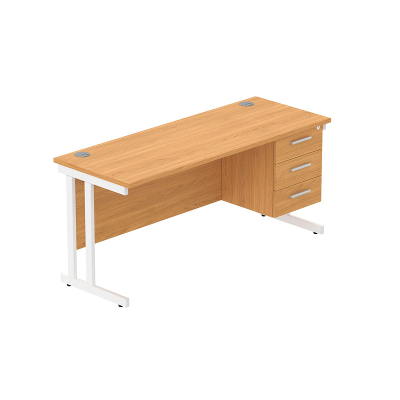 Rectangular Desk + 3 Drawer Fixed Pedestal, 1600 X 600 Norwegian Beech White Learning SPACE