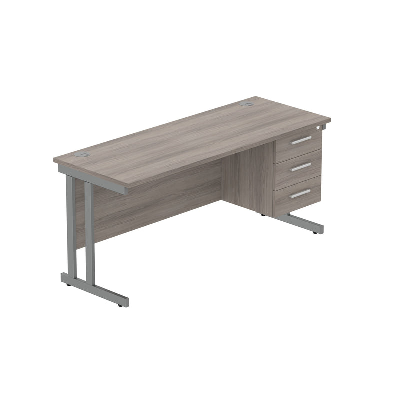 Rectangular Desk + 3 Drawer Fixed Pedestal, 1600 X 600 Alaskan Grey Oak Graphite Learning SPACE