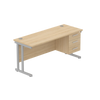 Rectangular Desk + 3 Drawer Fixed Pedestal, 1600 X 600 Canadian Oak Silver Learning SPACE