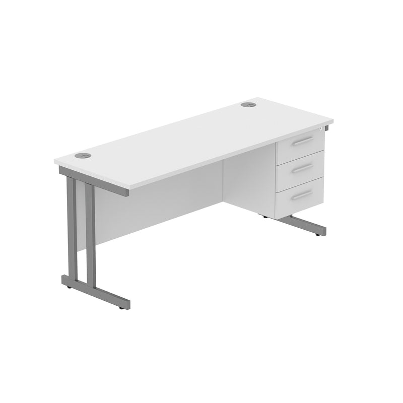 Rectangular Desk + 3 Drawer Fixed Pedestal, 1600 X 600 Arctic White Graphite Learning SPACE