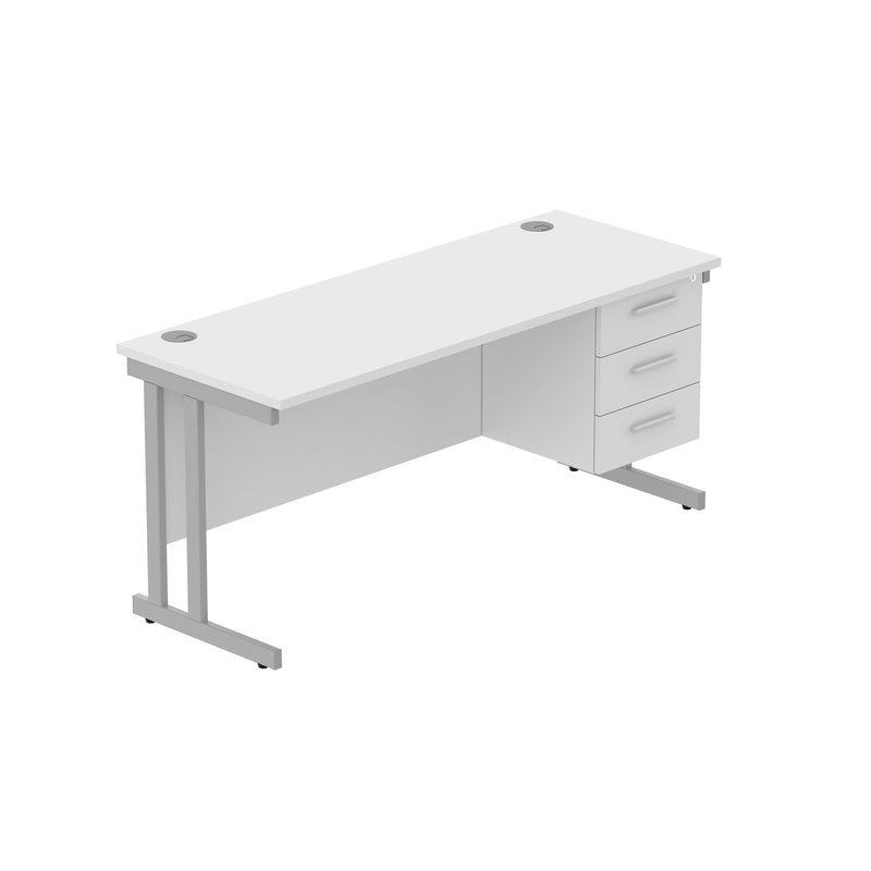 Rectangular Desk + 3 Drawer Fixed Pedestal, 1600 X 600 Arctic White Silver Learning SPACE