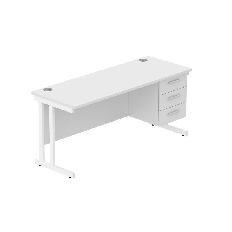 Rectangular Desk + 3 Drawer Fixed Pedestal, 1600 X 600 Arctic White White Learning SPACE