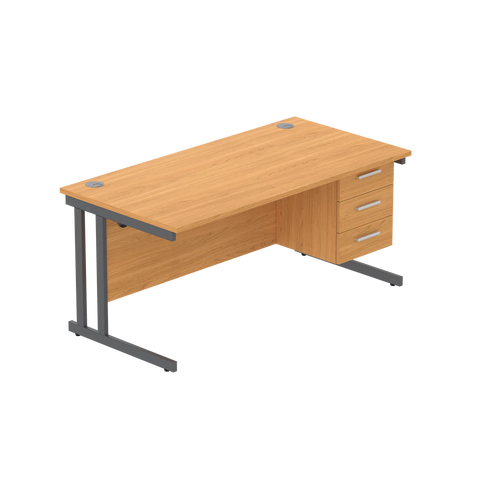 Rectangular Desk + 3 Drawer Fixed Pedestal, 1600 X 800 Norwegian Beech Graphite Learning SPACE