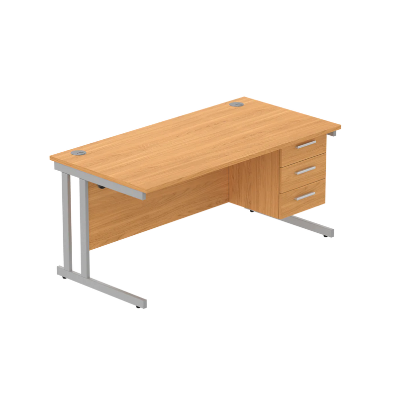 Rectangular Desk + 3 Drawer Fixed Pedestal, 1600 X 800 Norwegian Beech Silver Learning SPACE