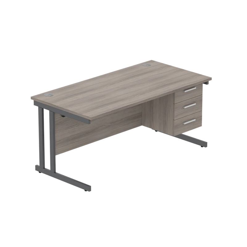 Rectangular Desk + 3 Drawer Fixed Pedestal, 1600 X 800 Alaskan Grey Oak Graphite Learning SPACE
