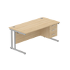 Rectangular Desk + 3 Drawer Fixed Pedestal, 1600 X 800 Canadian Oak Silver Learning SPACE