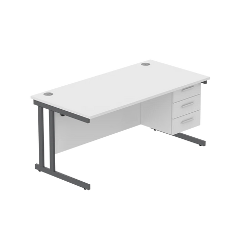 Rectangular Desk + 3 Drawer Fixed Pedestal, 1600 X 800 Arctic White Graphite Learning SPACE