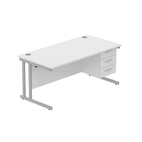 Rectangular Desk + 3 Drawer Fixed Pedestal, 1600 X 800 Arctic White Silver Learning SPACE