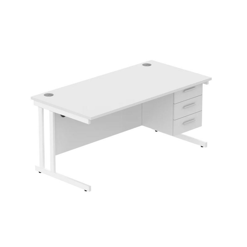 Rectangular Desk + 3 Drawer Fixed Pedestal, 1600 X 800 Arctic White White Learning SPACE