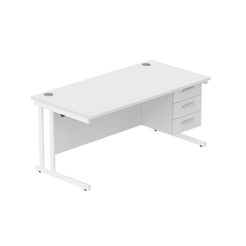 Rectangular Desk + 3 Drawer Fixed Pedestal, 1600 X 800 Arctic White White Learning SPACE