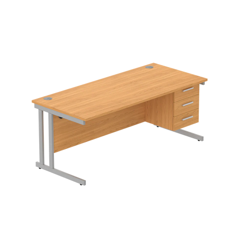 Rectangular Desk + 3 Drawer Fixed Pedestal, 1800 X 800 Norwegian Beech Silver Learning SPACE