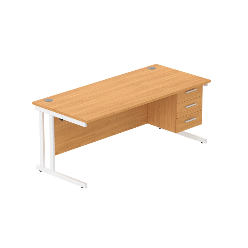 Rectangular Desk + 3 Drawer Fixed Pedestal, 1800 X 800 Norwegian Beech White Learning SPACE