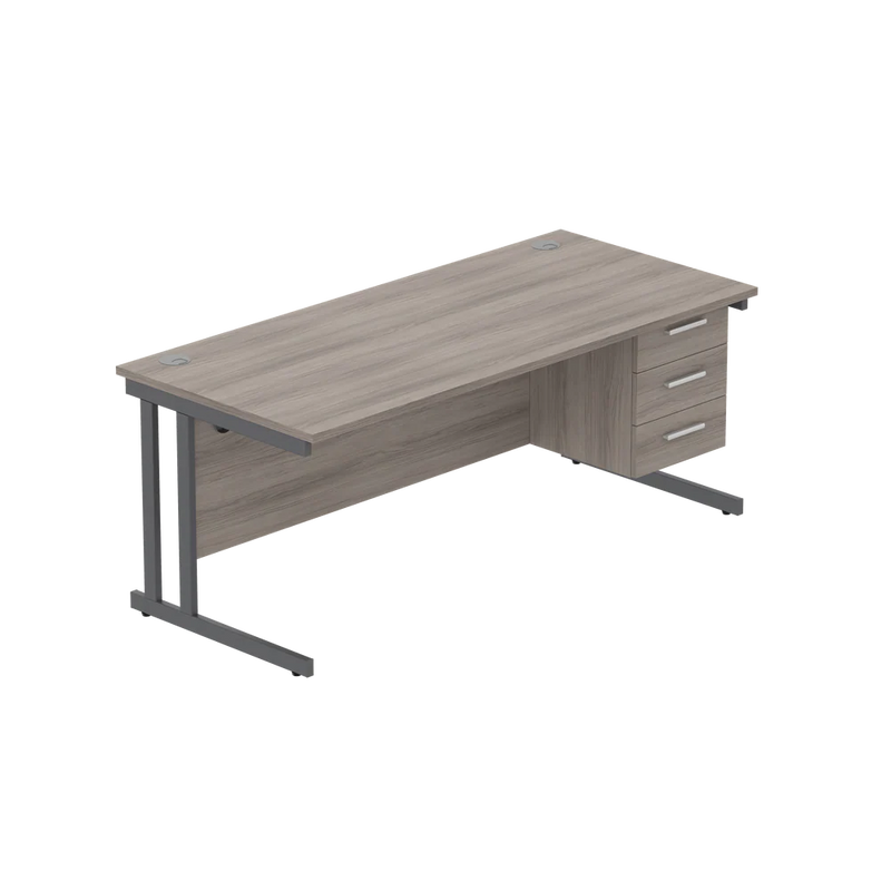 Rectangular Desk + 3 Drawer Fixed Pedestal, 1800 X 800 Alaskan Grey Oak Graphite Learning SPACE