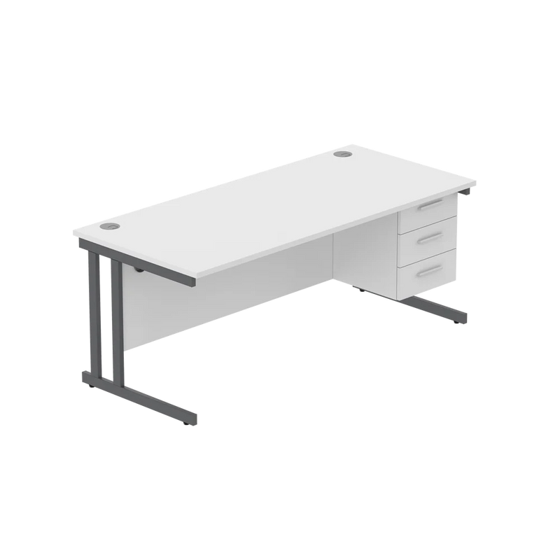 Rectangular Desk + 3 Drawer Fixed Pedestal, 1800 X 800 Arctic White Graphite Learning SPACE