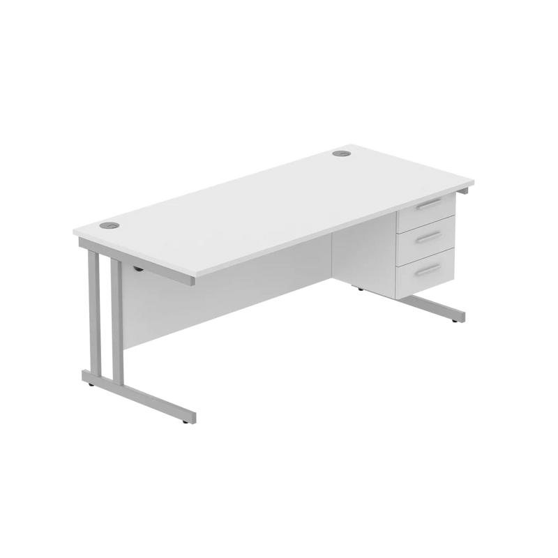 Rectangular Desk + 3 Drawer Fixed Pedestal, 1800 X 800 Arctic White Silver Learning SPACE