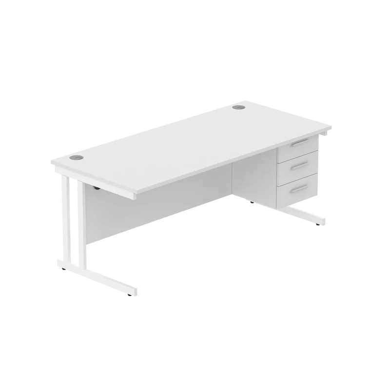 Rectangular Desk + 3 Drawer Fixed Pedestal, 1800 X 800 Arctic White White Learning SPACE