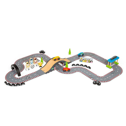 Roadway Race Day Set-Bigjigs Toys, Cars & Transport, Imaginative Play, Wooden Toys-Learning SPACE