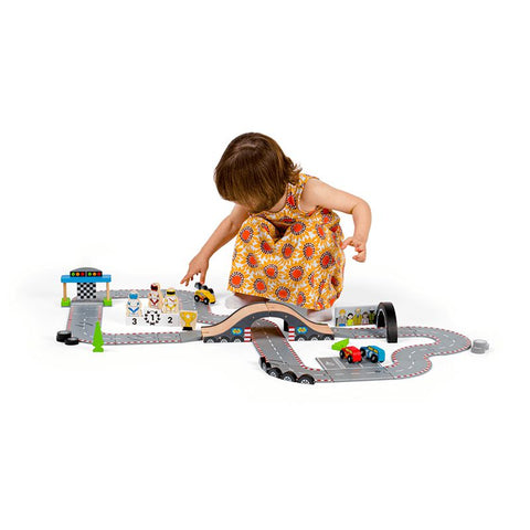 Roadway Race Day Set-Bigjigs Toys, Cars & Transport, Imaginative Play, Wooden Toys-Learning SPACE