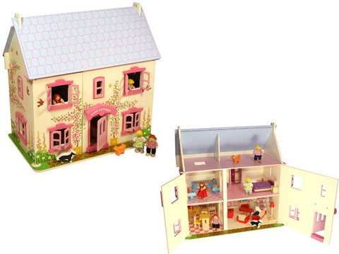 Rose Cottage Dolls House and Accessories-Bigjigs Toys, Dolls & Doll Houses, Gifts For 2-3 Years Old, Imaginative Play, Nurture Room, Small World, Stock-Learning SPACE