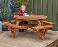 Round Picnic Bench For 8-Children's Wooden Seating, Cosy Direct, Picnic Table, Seating, Table, Wooden Table-53755-Learning SPACE