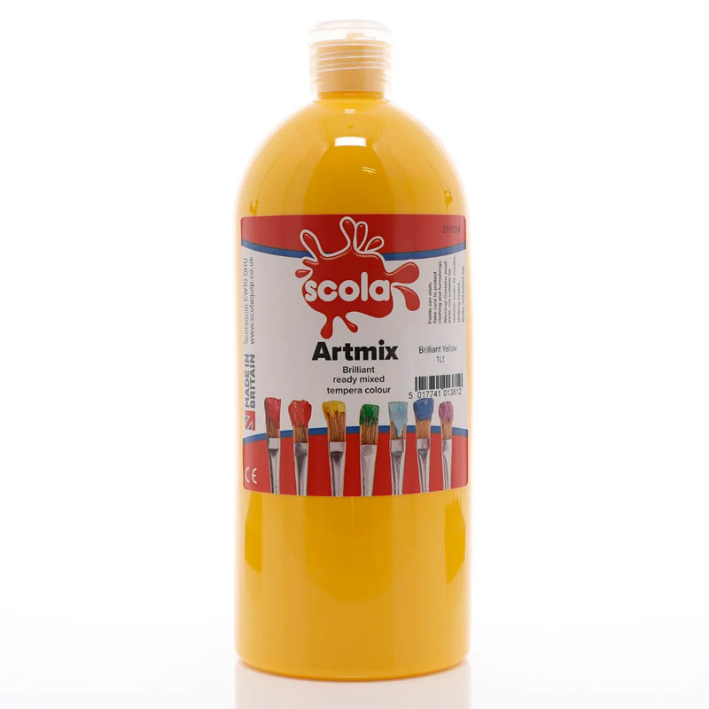 SCOLA Readymix Washable Liquid Poster Paint 1L, Brilliant Yellow Art Supplies Learning SPACE