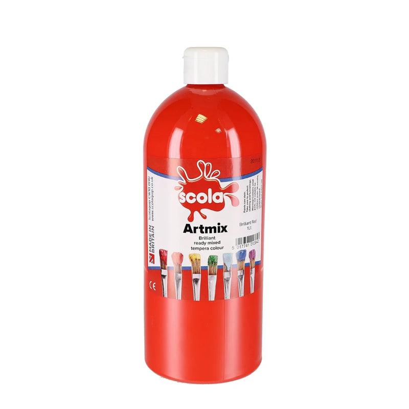 SCOLA Readymix Washable Liquid Poster Paint 1L, Brilliant Red Art Supplies Learning SPACE