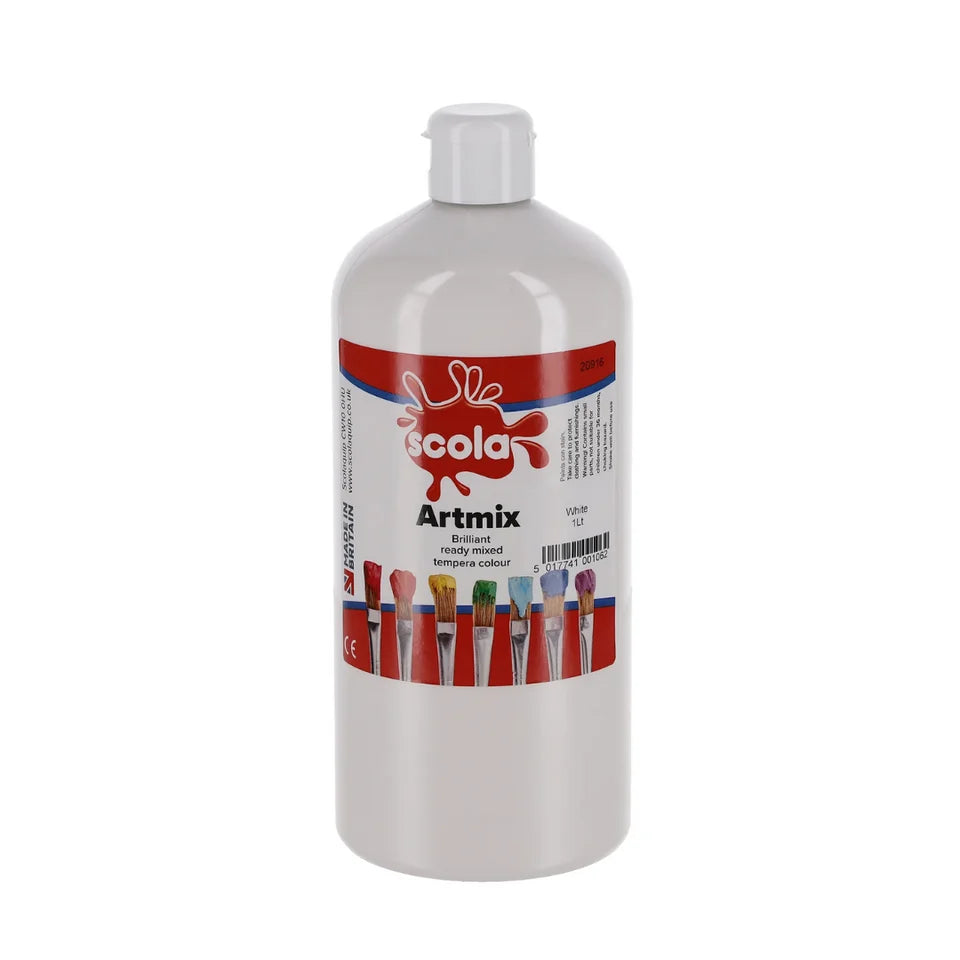 SCOLA Readymix Washable Liquid Poster Paint 1L, White Art Supplies Learning SPACE