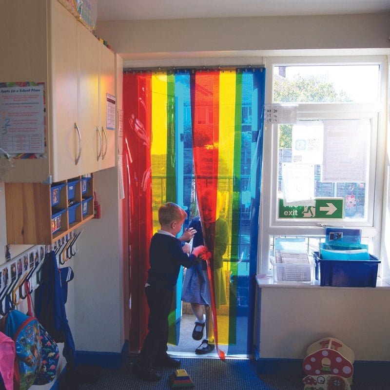 School Rainbow Strip Free Flow Curtains 2m x 2m, Learning SPACE
