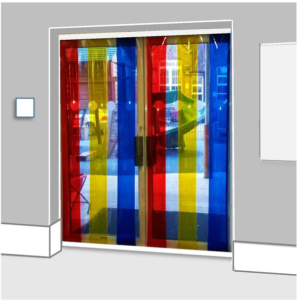 School Rainbow Strip Free Flow Curtains, 2m x 2m Learning SPACE