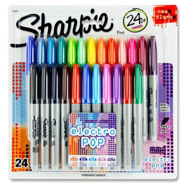 Sharpie Pack of 24 Fine Markers - Electro Pop Colour, Learning SPACE