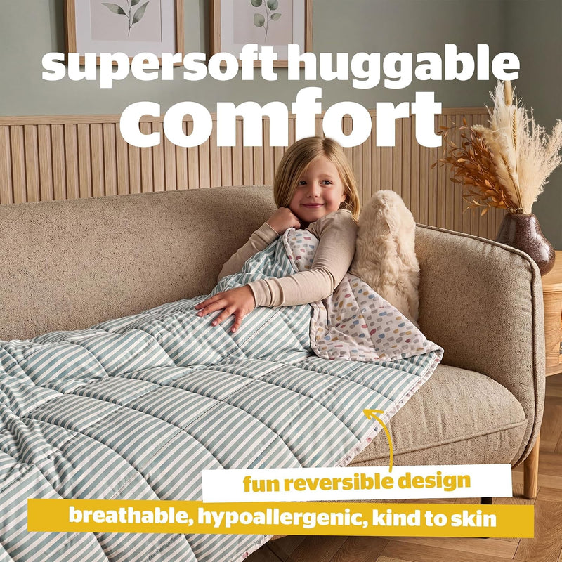 Silentnight Kids’ Weighted Blanket 3kg – Reversible Spot & Stripe, Bedding Learning SPACE