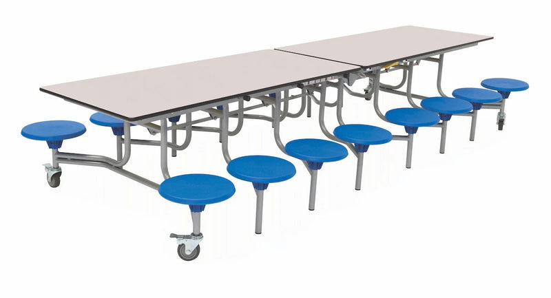 Sixteen Seat Rectangular Mobile Folding Table, White Blue Learning SPACE