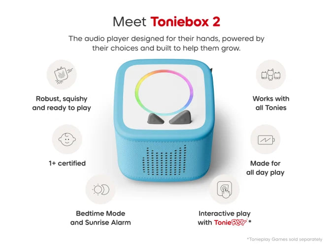 Sky Blue Toniebox 2 – Screen-Free Audio Player, Learning SPACE