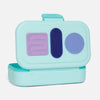 Speks Slabs sensory stickers in three shapes attached to a lunchbox lid
